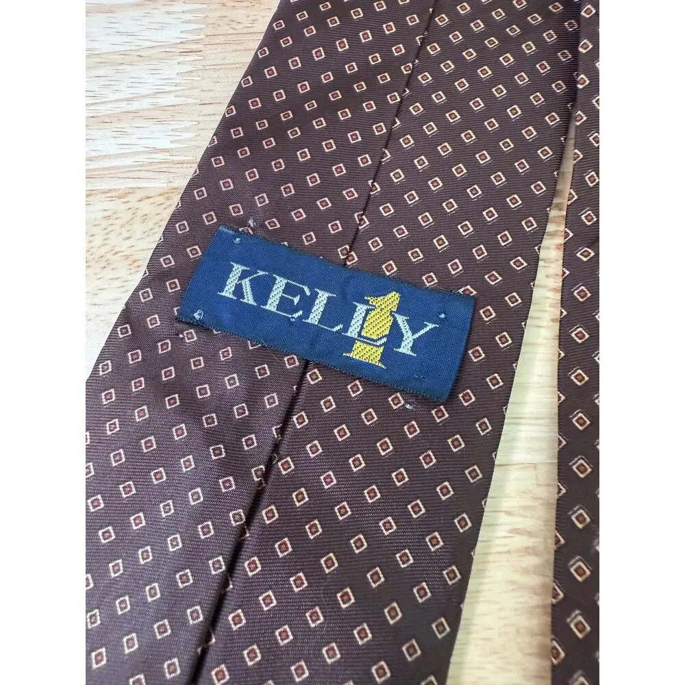 Vintage Kelly 1 Men's Neck Tie Brown Gold Geometric Squares